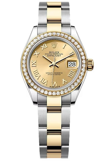 Rolex Lady-Datejust 28mm Two-Tone Yellow Gold Champagne Roman Dial Diamond