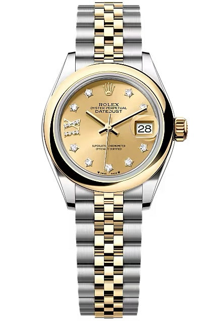 Rolex Lady-Datejust 28mm Two-Tone Yellow Gold Champagne Star Diamond Dial Domed