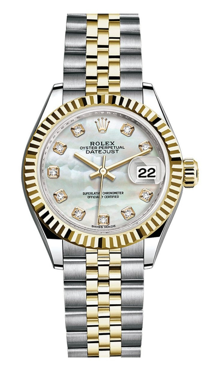 Rolex Lady-Datejust 28mm Two-Tone Yellow Gold Mother of Pearl Diamond Dial