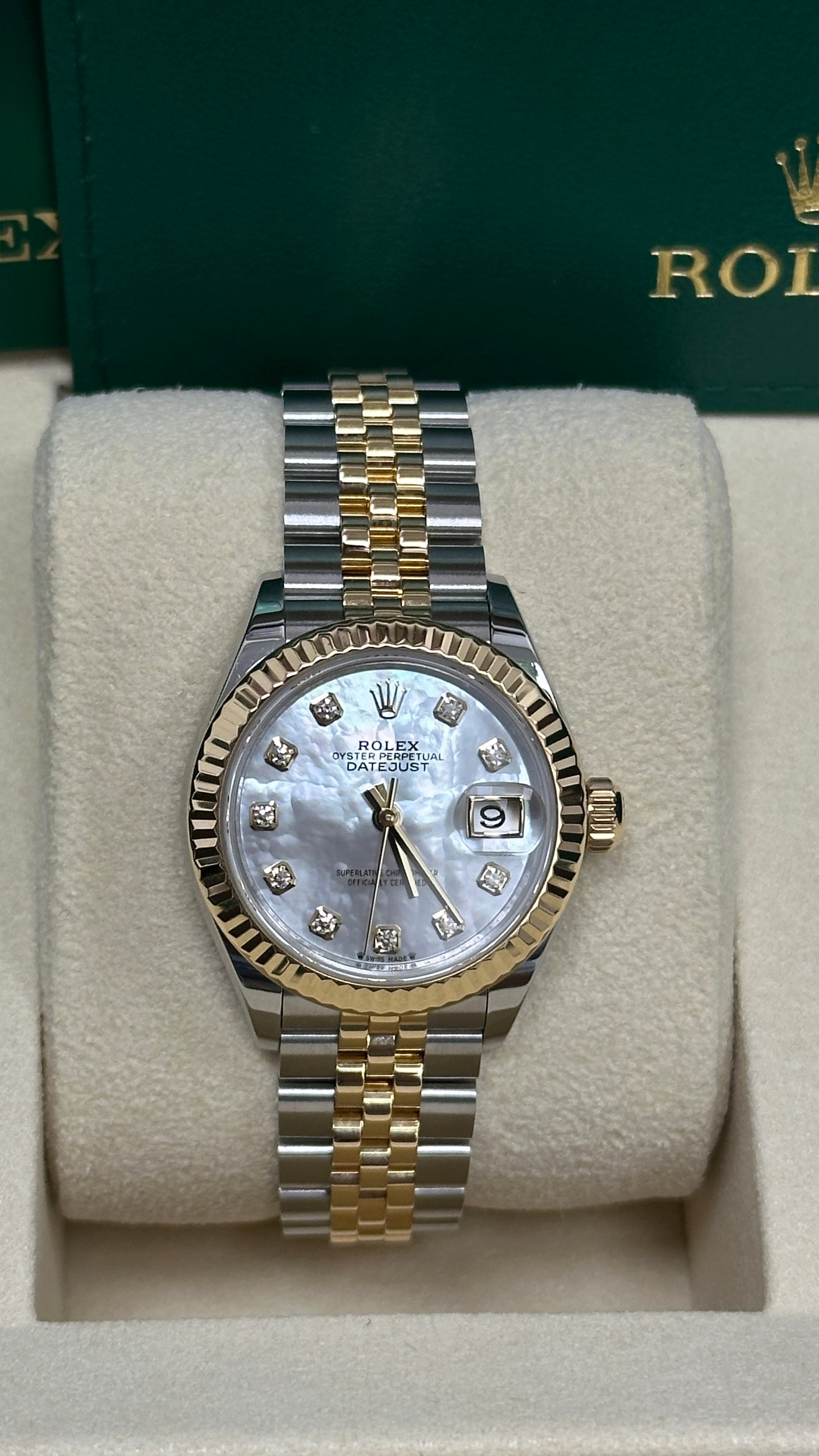 Rolex Lady-Datejust 28mm Two-Tone Yellow Gold Mother of Pearl Diamond Dial