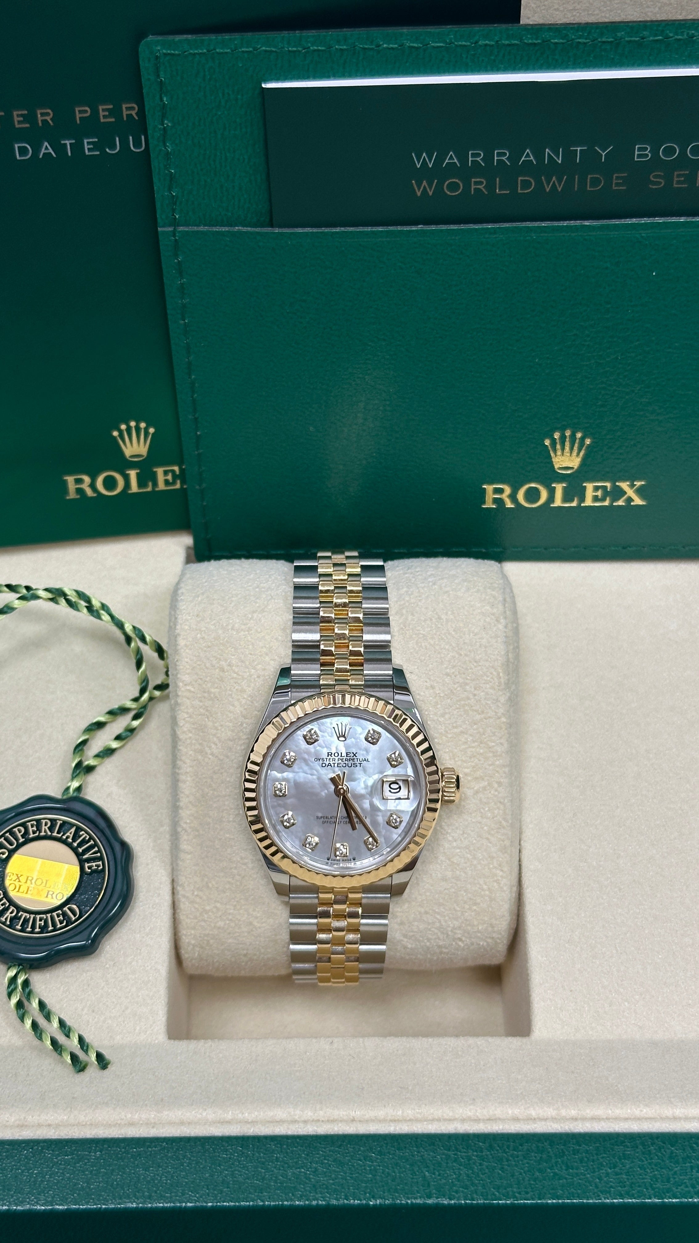 Rolex Lady-Datejust 28mm Two-Tone Yellow Gold Mother of Pearl Diamond Dial