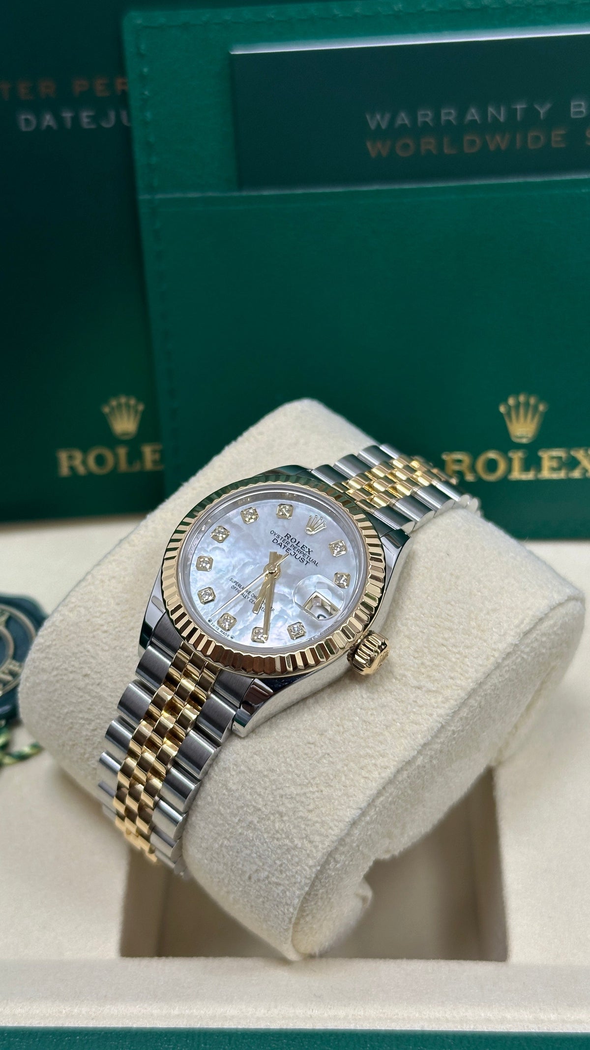 Rolex Lady-Datejust 28mm Two-Tone Yellow Gold Mother of Pearl Diamond Dial