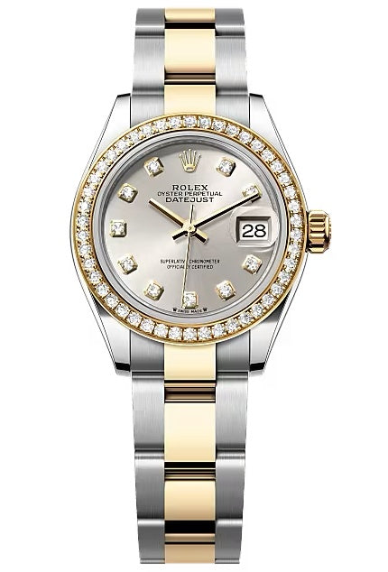 Rolex Lady-Datejust 28mm Two-Tone Yellow Gold Silver Diamond Dial Diamond Bezel