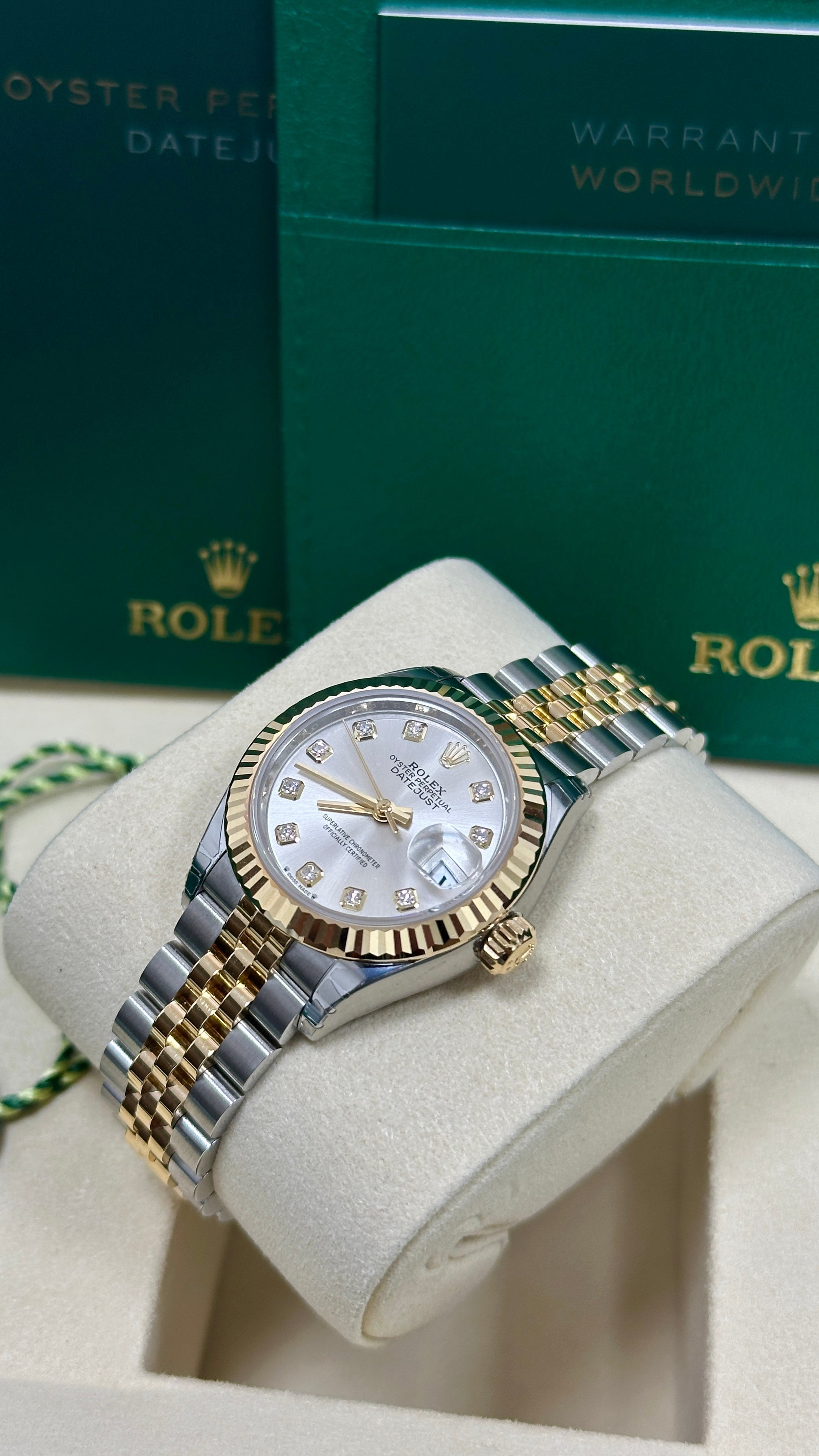 Rolex Lady-Datejust 28mm Two-Tone Yellow Gold Silver Diamond Dial Fluted Bezel