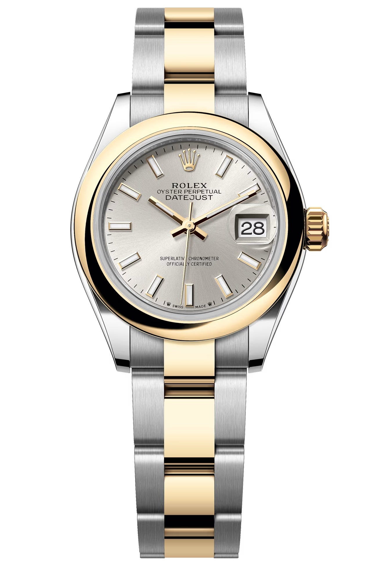 Rolex Lady-Datejust 28mm Two-Tone Yellow Gold Silver Index Dial Domed Bezel