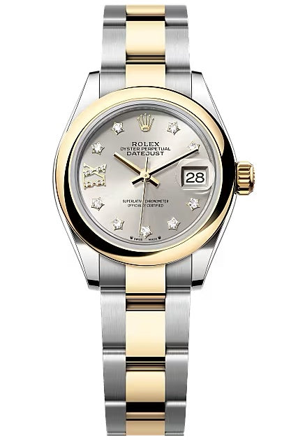 Rolex Lady-Datejust 28mm Two-Tone Yellow Gold Silver Star Diamond Dial Domed
