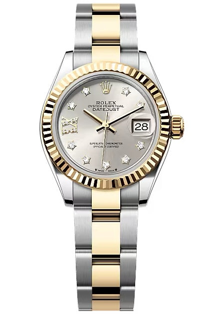 Rolex Lady-Datejust 28mm Two-Tone Yellow Gold Silver Star Diamond Dial Fluted
