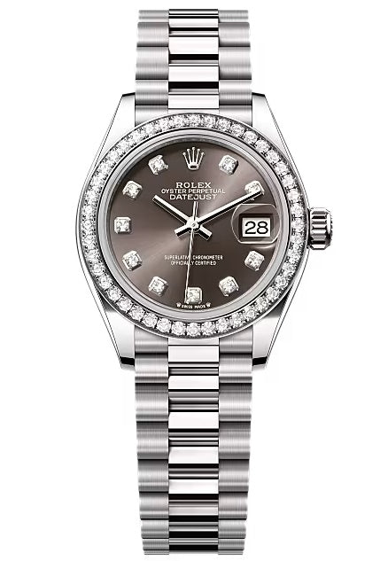 Rolex Lady-Datejust 28mm White Gold Dark Grey Diamond Dial Diamond-Set Bezel