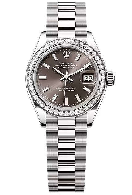 Rolex Lady-Datejust 28mm White Gold Dark Grey Index Dial Diamond-Set Bezel