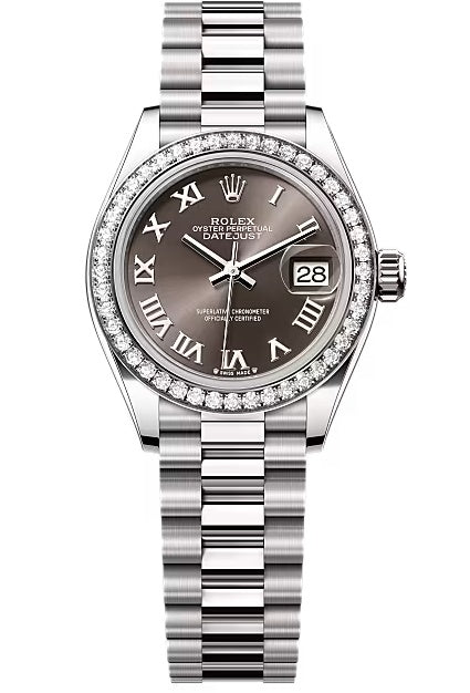 Rolex Lady-Datejust 28mm White Gold Dark Grey Roman Dial Diamond-Set Bezel