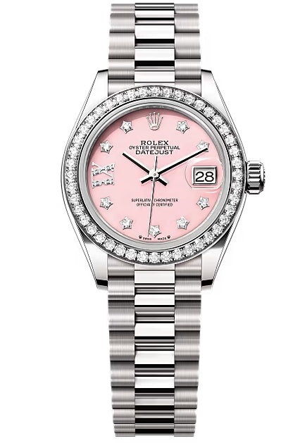 Rolex Lady-Datejust 28mm White Gold Pink Star Diamond Dial Diamond-Set Bezel