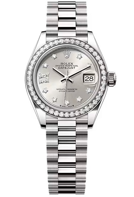 Rolex Lady-Datejust 28mm White Gold Silver Star Diamond Dial Diamond-Set Bezel