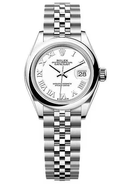 Rolex Lady-Datejust 28mm White Roman Dial Domed Bezel Jubilee Bracelet – 279160