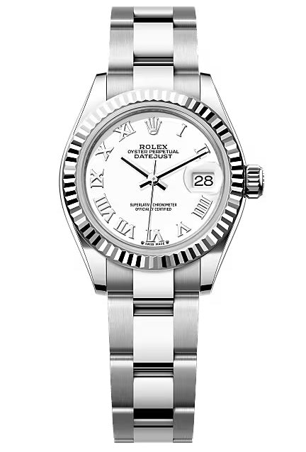 Rolex Lady-Datejust 28mm White Roman Dial Fluted Bezel Oyster Bracelet – 279174