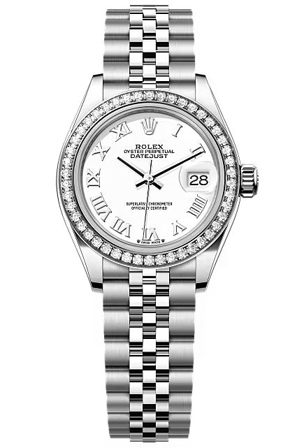 Rolex Lady-Datejust 28mm Wihite Roman Dial Diamond Bezel Jubilee Bracelet –