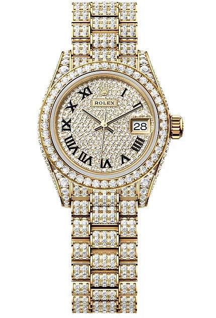 Rolex Lady-Datejust 28mm Yellow Gold Champagne Diamond-Paved Dial Diamond-Set
