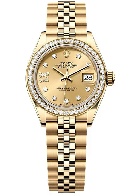 Rolex Lady-Datejust 28mm Yellow Gold Champagne Star Diamond Dial Diamond Bezel