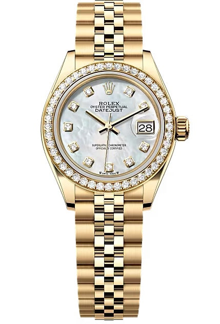 Rolex Lady-Datejust 28mm Yellow Gold Mother of Pearl Diamond Dial Diamond Bezel