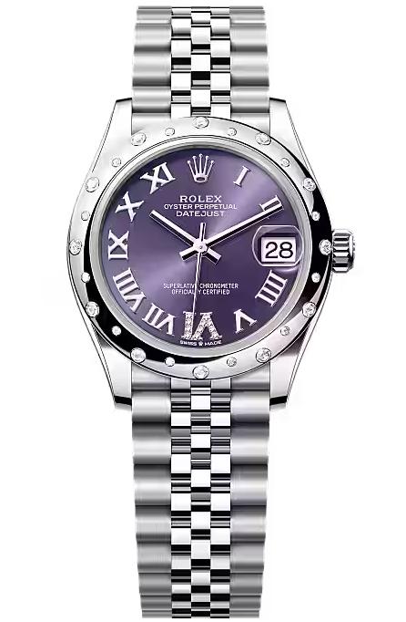 Rolex Lady-Datejust 31mm Aubergine Roman Diamond Dial Diamond-Set Smooth Domed