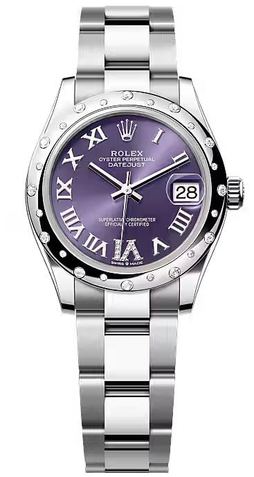 Rolex Lady-Datejust 31mm Aubergine Roman Diamond Dial Diamond-Set Smooth Domed