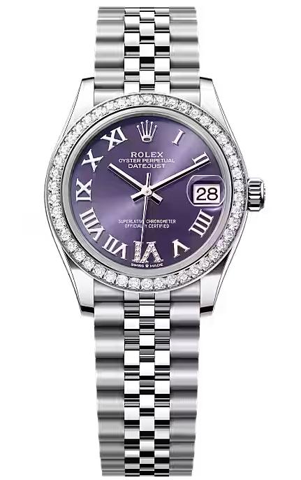 Rolex Lady-Datejust 31mm Aubergine Roman Diamond Dial Diamond Bezel