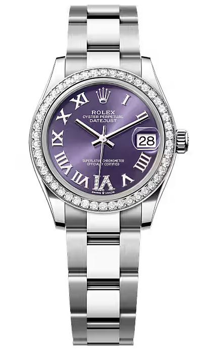 Rolex Lady-Datejust 31mm Aubergine Roman Diamond Dial Diamond Bezel