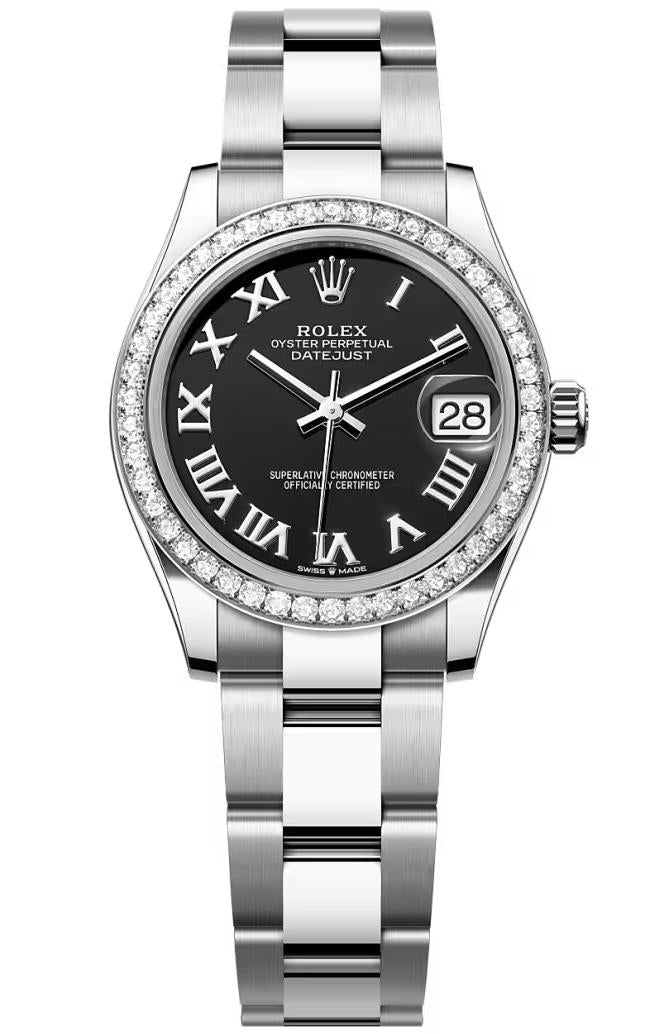Rolex Lady-Datejust 31mm Black Roman Dial Diamond Bezel