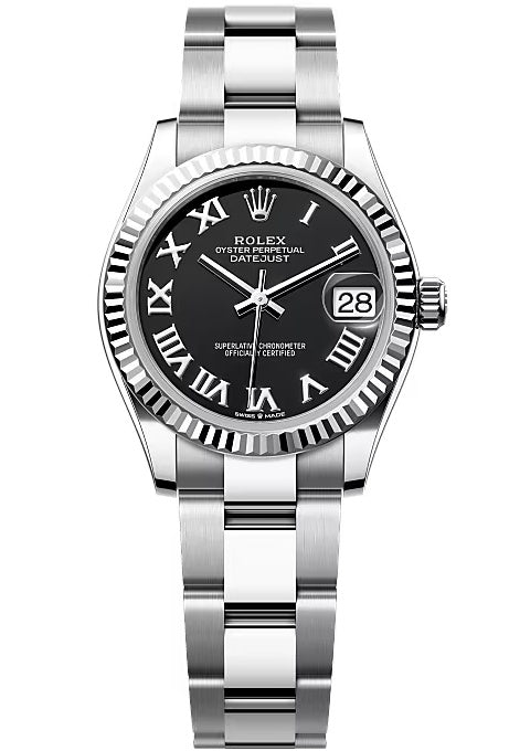Rolex Lady-Datejust 31mm Black Roman Dial Fluted Bezel Oyster Bracelet – 278274