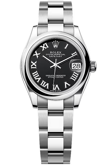 Rolex Lady-Datejust 31mm Black Roman Dial Smooth Bezel Oyster Bracelet – 278240