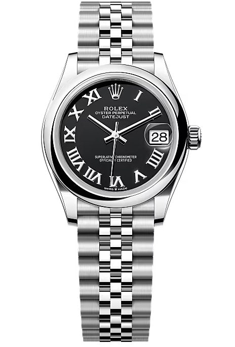 Rolex Lady-Datejust 31mm Black Roman Dial Smooth Domed Bezel Jubilee Bracelet