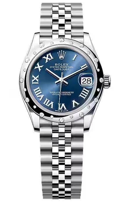 Rolex Lady-Datejust 31mm Blue Roman Dial Diamond-Set Smooth Domed
