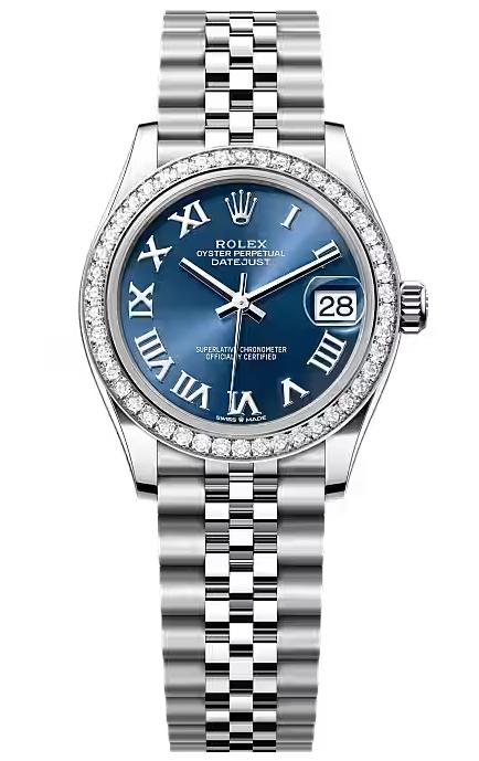Rolex Lady-Datejust 31mm Blue Roman Dial Diamond Bezel