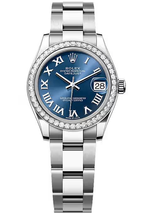 Rolex Lady-Datejust 31mm Blue Roman Dial Diamond Bezel