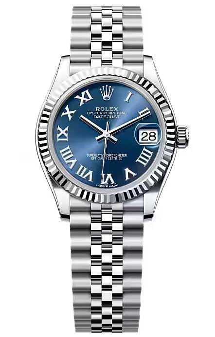 Rolex Lady-Datejust 31mm Blue Roman Dial Fluted Bezel Jubilee Bracelet 278274
