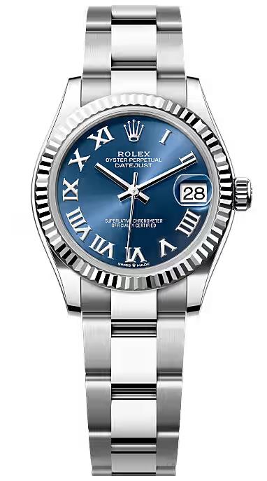 Rolex Lady-Datejust 31mm Blue Roman Dial Fluted Bezel Oyster Bracelet 278274