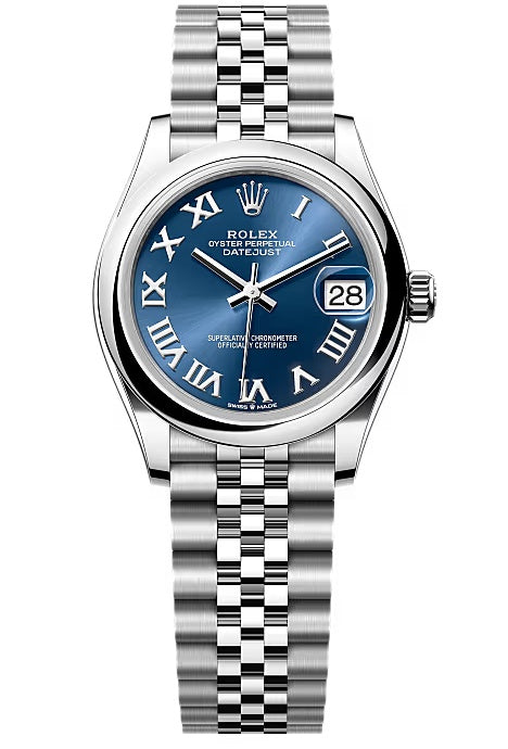 Rolex Lady-Datejust 31mm Blue Roman Dial Smooth Domed Bezel Jubilee Bracelet