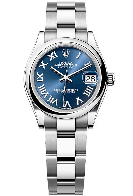Rolex Lady-Datejust 31mm Blue Roman Dial Smooth Domed Bezel Oyster Bracelet