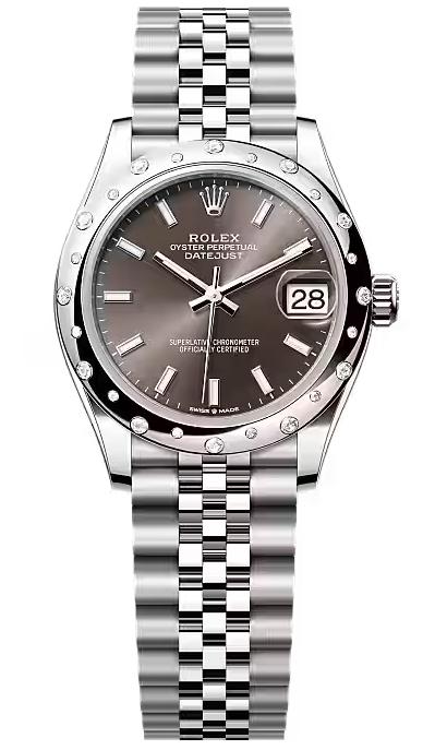 Rolex Lady-Datejust 31mm Dark Grey Index Dial Diamond-Set Smooth Domed