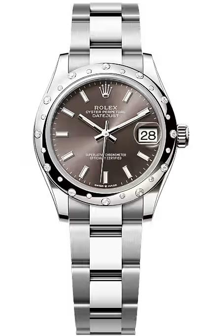 Rolex Lady-Datejust 31mm Dark Grey Index Dial Diamond-Set Smooth Domed