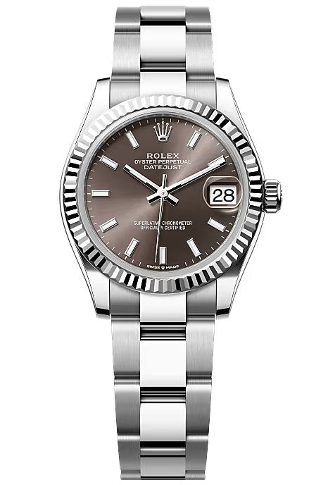 Rolex Lady-Datejust 31mm Dark Grey Index Dial Fluted Bezel Oyster Bracelet