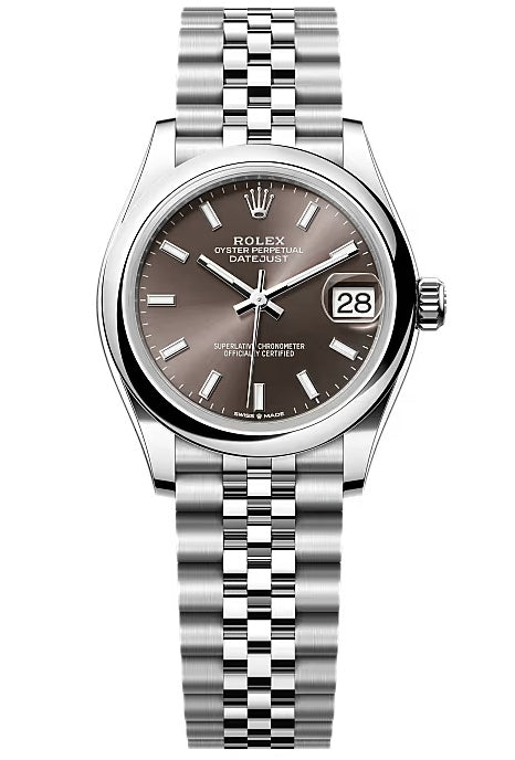 Rolex Lady-Datejust 31mm Dark Grey Index Dial Smooth Domed Bezel Jubilee