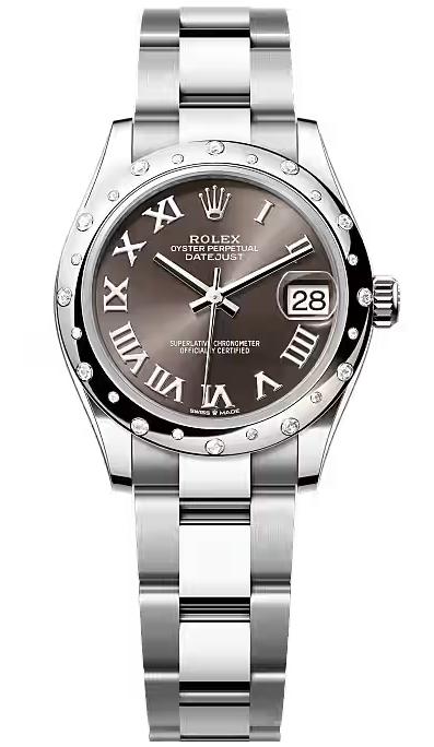 Rolex Lady-Datejust 31mm Dark Grey Roman Dial Diamond-Set Smooth Domed