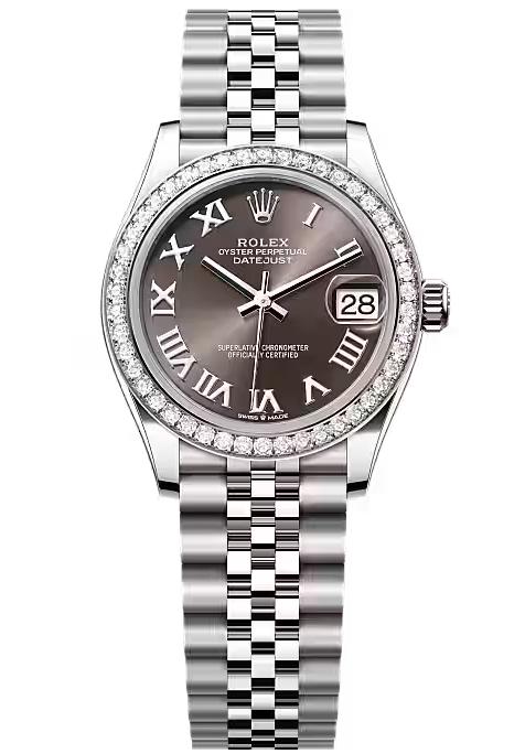 Rolex Lady-Datejust 31mm Dark Grey Roman Dial Diamond Bezel