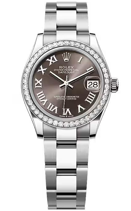 Rolex Lady-Datejust 31mm Dark Grey Roman Dial Diamond Bezel