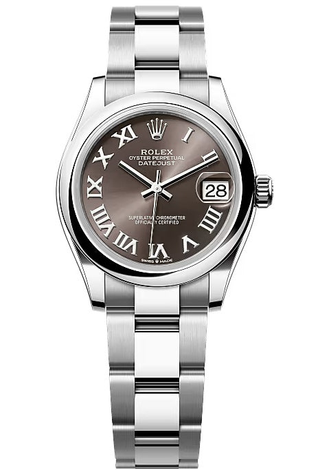 Rolex Lady-Datejust 31mm Dark Grey Roman Dial Smooth Bezel Oyster Bracelet