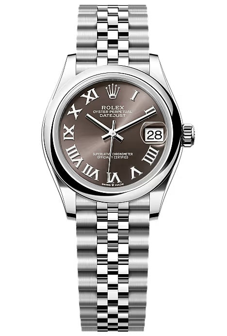 Rolex Lady-Datejust 31mm Dark Grey Roman Dial Smooth Domed Bezel Jubilee