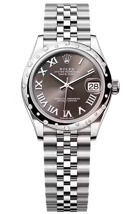 Rolex Lady-Datejust 31mm Dark Grey Roman Diamond Dial Diamond-Set Smooth Domed