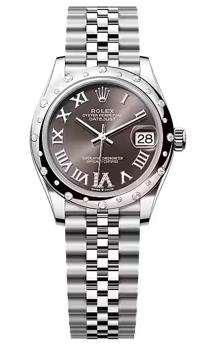 Rolex Lady-Datejust 31mm Dark Grey Roman Diamond Dial Diamond-Set Smooth Domed