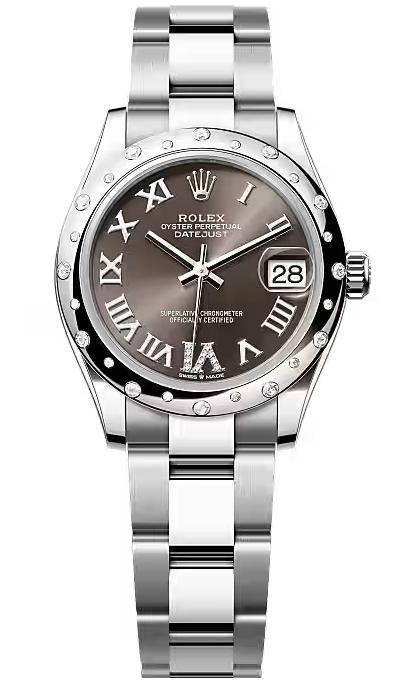 Rolex Lady-Datejust 31mm Dark Grey Roman Diamond Dial Diamond-Set Smooth Domed