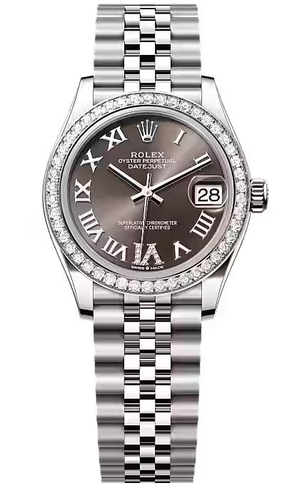 Rolex Lady-Datejust 31mm Dark Grey Roman Diamond Dial Diamond Bezel